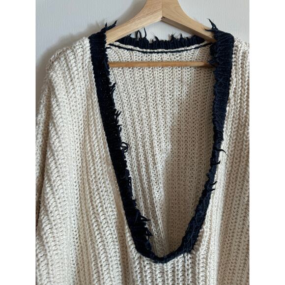 Wildfox Sneak out Stripe Palmett0 sweater color block tattered hem oversize M - Picture 3 of 7